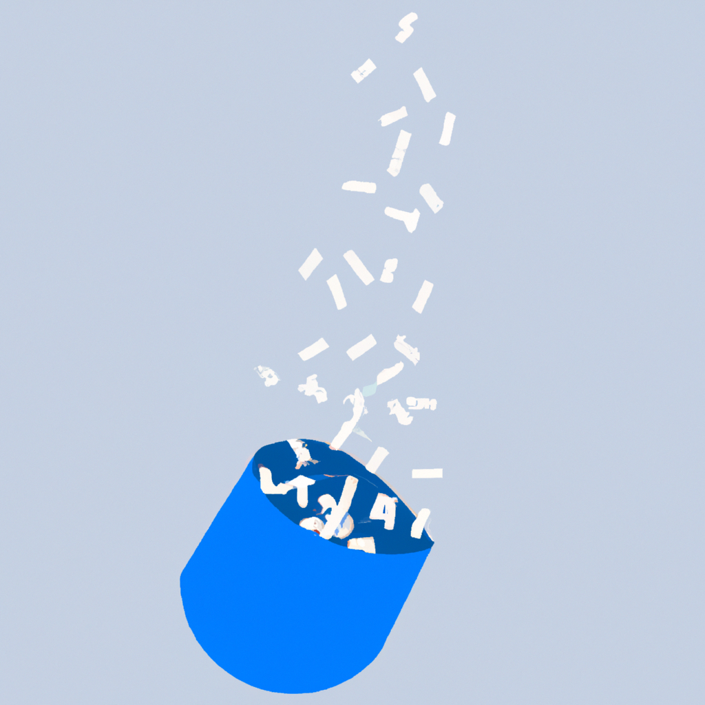 An image of a blue container with pieces of paper falling into it to represent famous taglines and hooks.